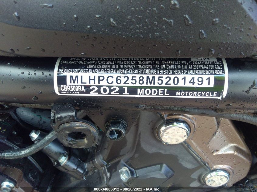 2021 HONDA CBR500 RA - MLHPC6258M5201491