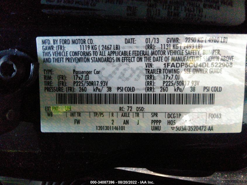 2013 FORD C-MAX ENERGI SEL 1FADP5CU4DL522908