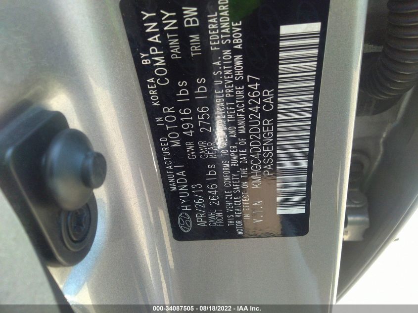 2013 HYUNDAI GENESIS 3.8L KMHGC4DD2DU242647