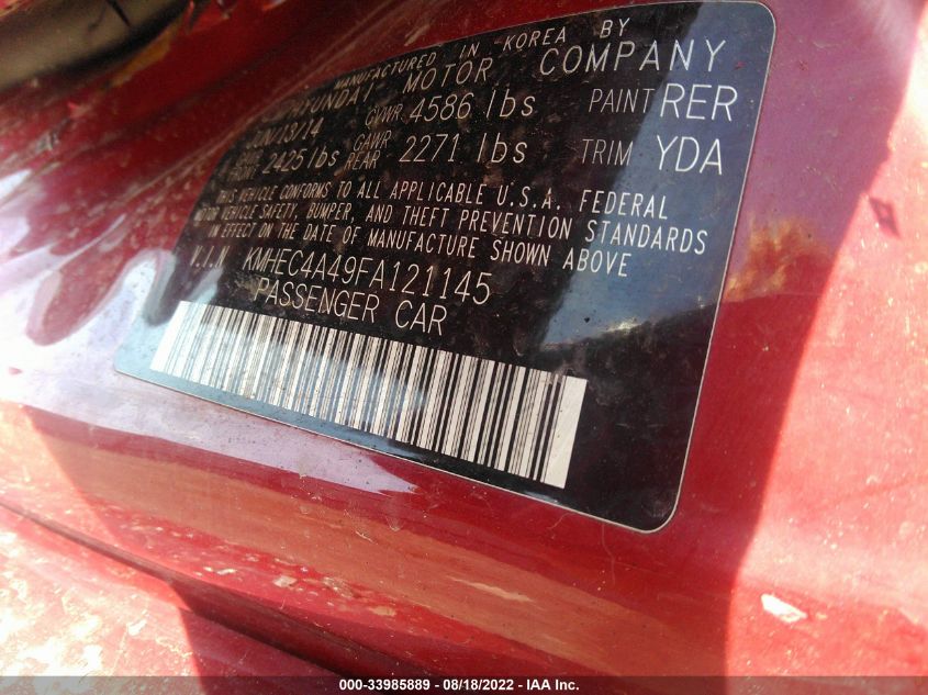 2015 HYUNDAI SONATA HYBRID LIMITED KMHEC4A49FA121145