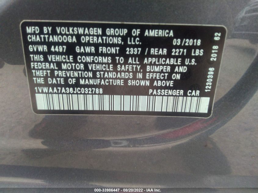 VIN 1VWAA7A36JC032788 2018 VOLKSWAGEN PASSAT no.9