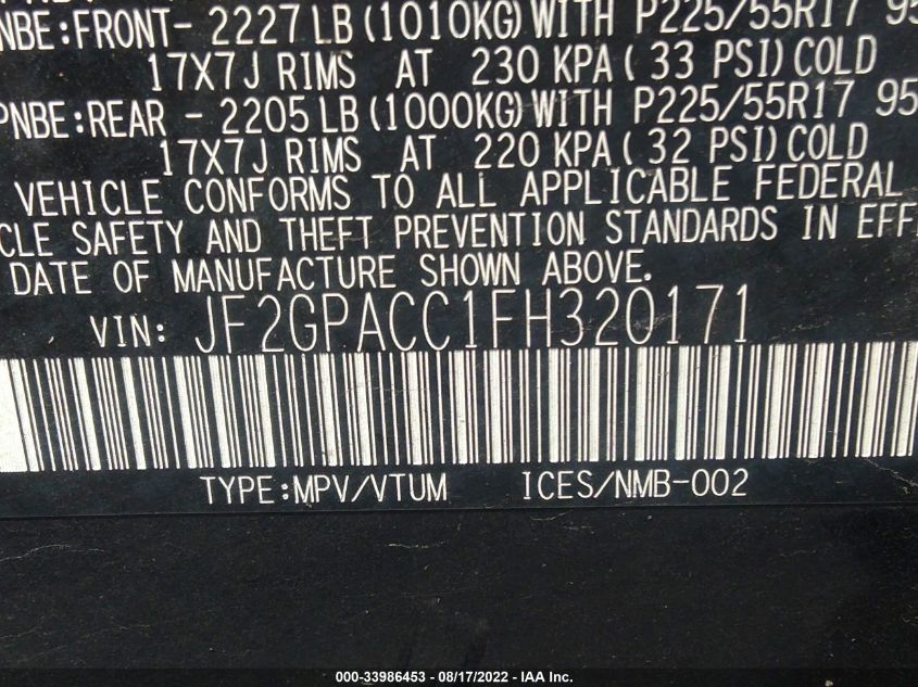 2015 SUBARU XV CROSSTREK PREMIUM JF2GPACC1FH320171