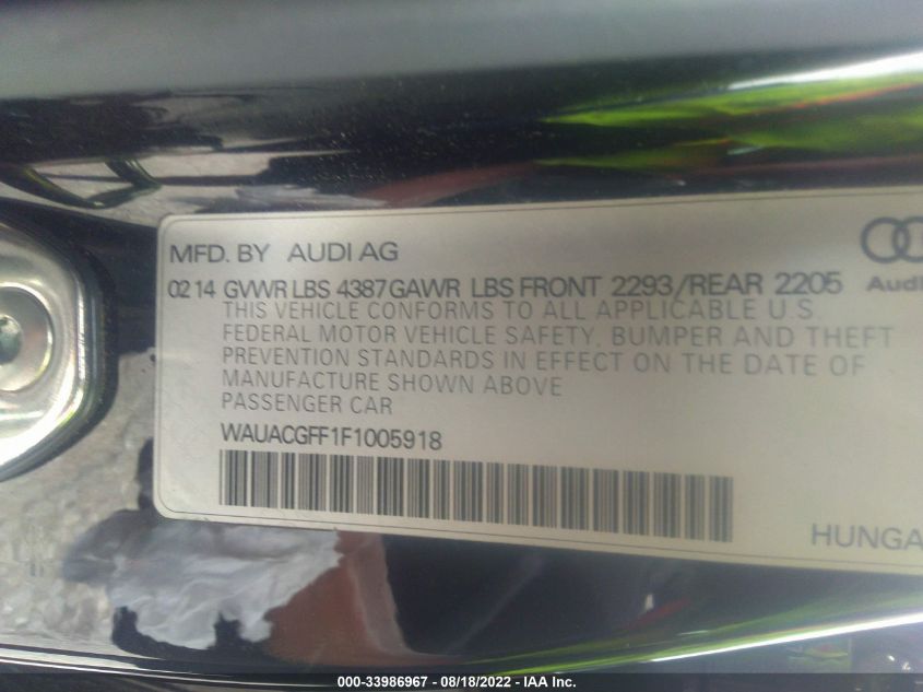 2015 AUDI A3 1.8T PREMIUM WAUACGFF1F1005918