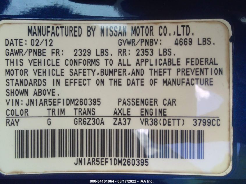 2013 NISSAN GT-R PREMIUM JN1AR5EF1DM260395