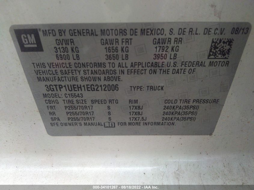 2014 GMC SIERRA 1500 SLE 3GTP1UEH1EG212006
