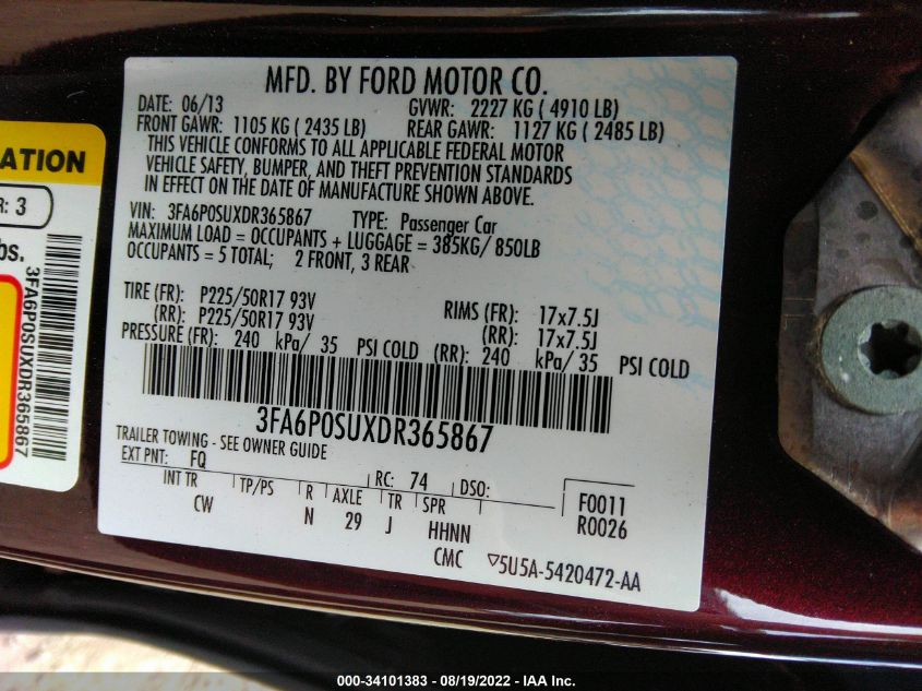 2013 FORD FUSION ENERGI TITANIUM 3FA6P0SUXDR365867