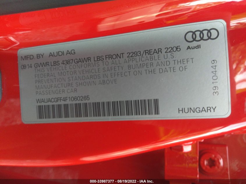 2015 AUDI A3 1.8T PREMIUM WAUACGFF4F1060265