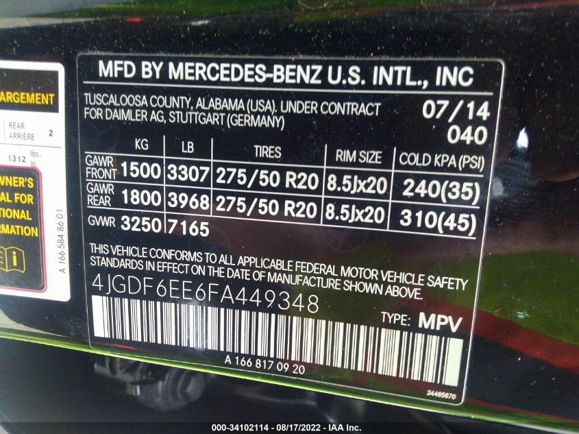 2015 MERCEDES-BENZ GL-CLASS GL 450 4JGDF6EE6FA449348