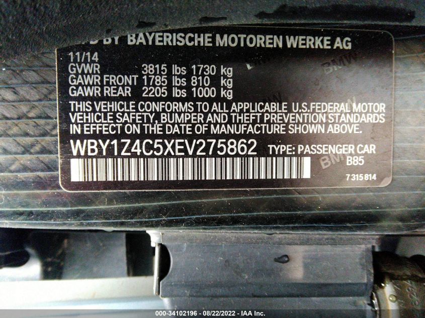 2014 BMW I3 WBY1Z4C5XEV275862