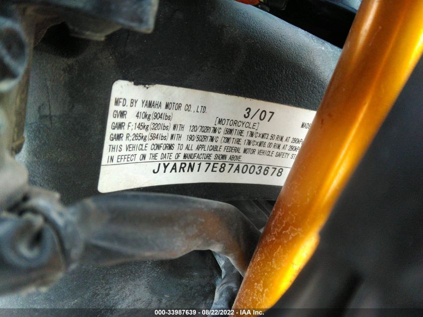 2007 YAMAHA FZ1 S JYARN17E87A003678