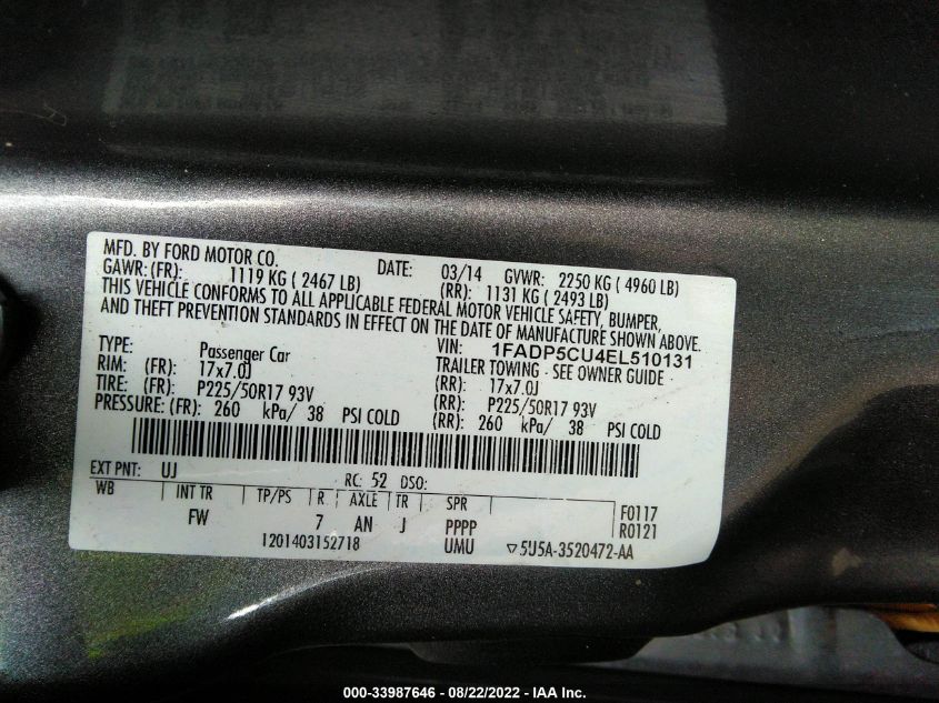 2014 FORD C-MAX ENERGI SEL 1FADP5CU4EL510131