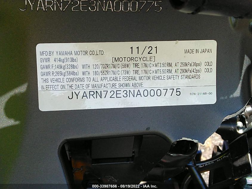 2022 YAMAHA MT09 D JYARN72E3NA00077