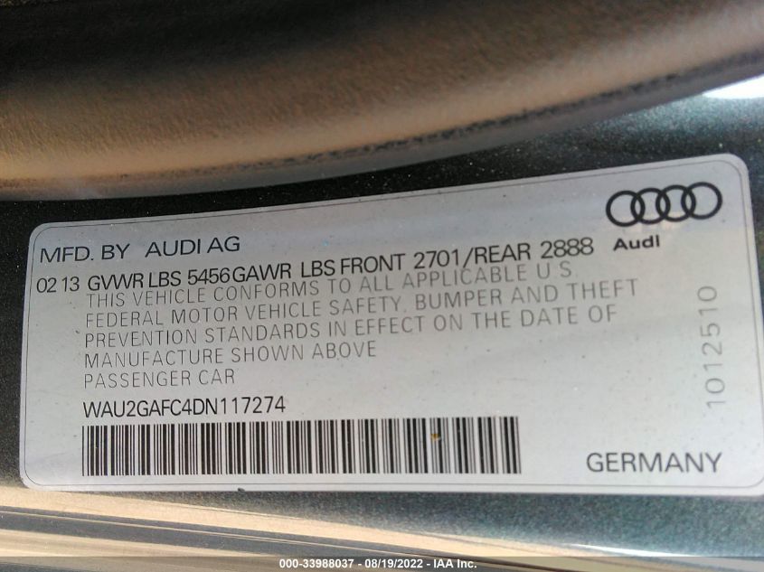 2013 AUDI A7 3.0 PRESTIGE WAU2GAFC4DN117274