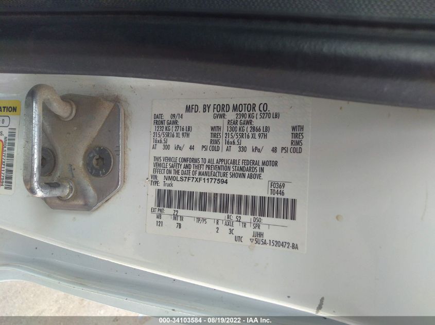 2015 FORD TRANSIT CONNECT XLT NM0LS7F7XF1177594