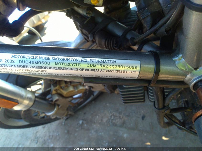 2002 DUCATI M600 ZDM1RA2KX2B015096