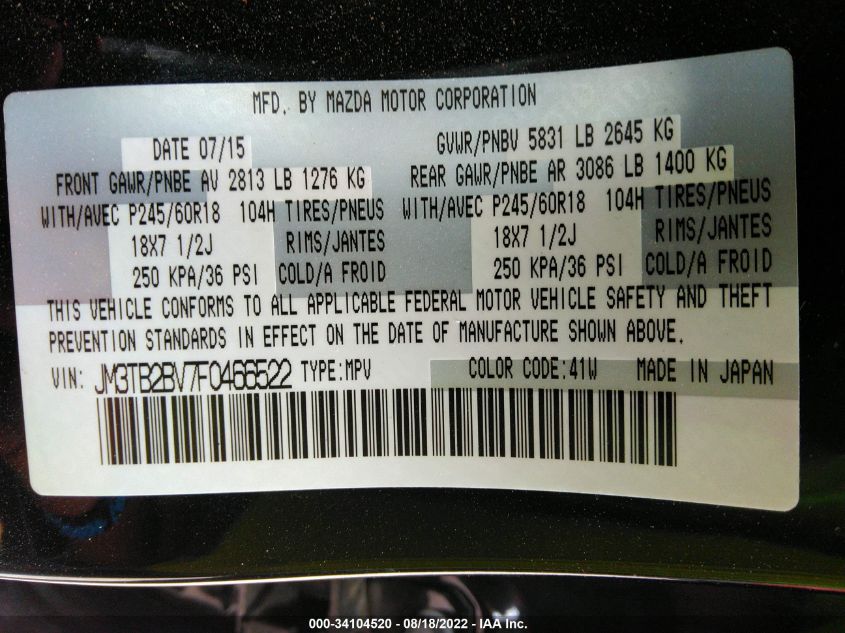 2015 MAZDA CX-9 SPORT JM3TB2BV7F0466522