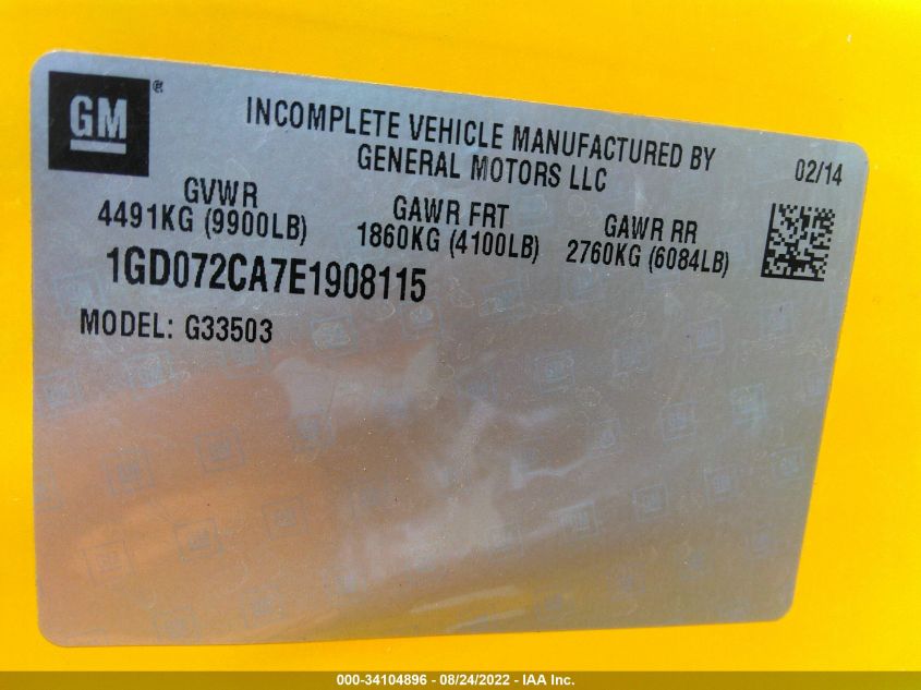 2014 GMC SAVANA COMMERCIAL CUTAWAY 1GD072CA7E1908115