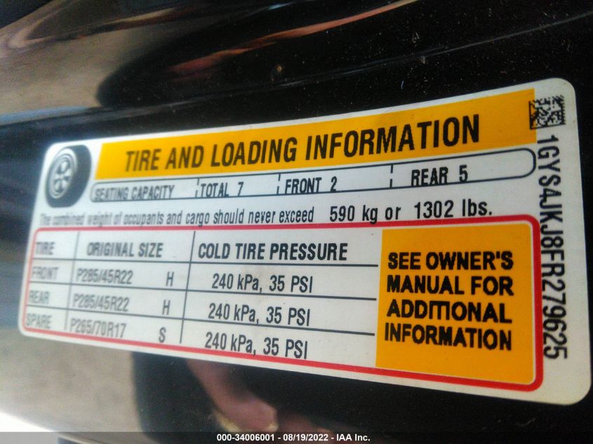 2015 CADILLAC ESCALADE ESV PREMIUM 1GYS4JKJ8FR279625