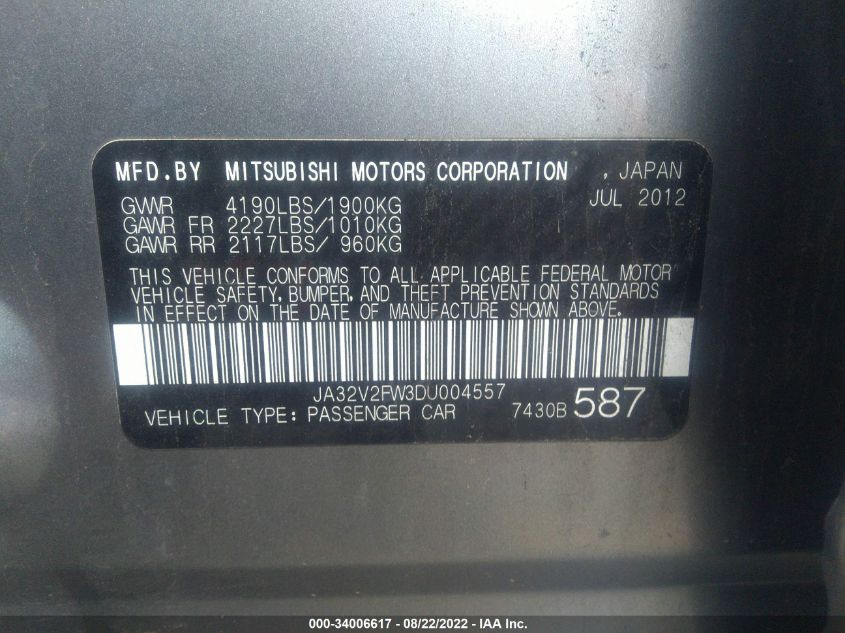 2013 MITSUBISHI LANCER SE JA32V2FW3DU004557