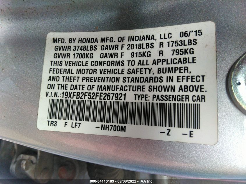 2015 HONDA CIVIC LX - 19XFB2F52FE267921