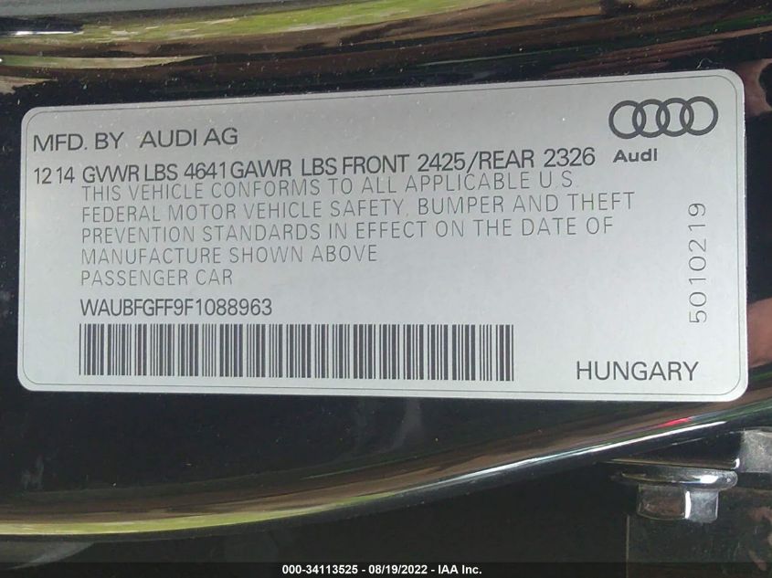 2015 AUDI S3/A3 2.0T PREMIUM PLUS WAUBFGFF9F1088963