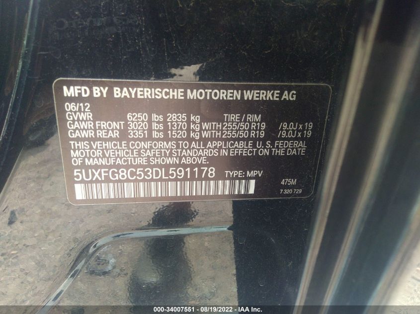 2013 BMW X6 XDRIVE50I 5UXFG8C53DL591178