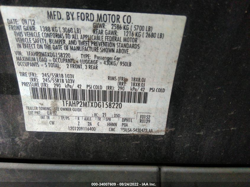 2013 FORD SEDAN POLICE INTERCEPTOR 1FAHP2MTXDG158220