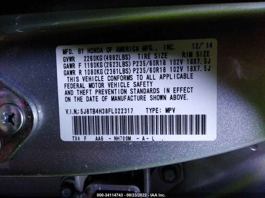 2015 ACURA RDX 5J8TB4H38FL022317