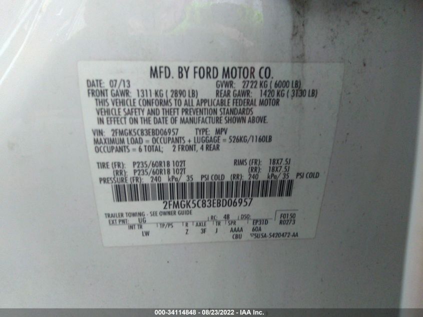2014 FORD FLEX SEL 2FMGK5C83EBD06957
