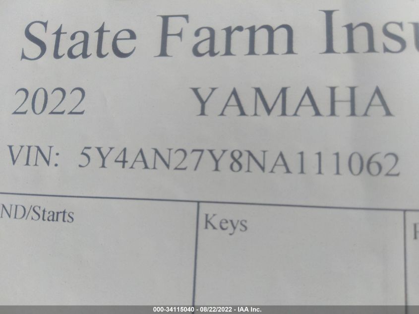 2022 YAMAHA YXE850 5Y4AN27Y8NA111062