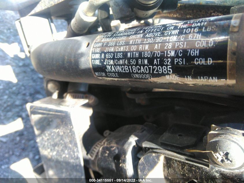 2012 KAWASAKI VN900 B JKAVN2B18CA072985