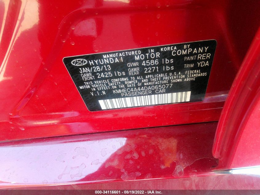 2013 HYUNDAI SONATA HYBRID KMHEC4A44DA065077