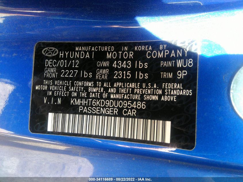 2013 HYUNDAI GENESIS COUPE 2.0T KMHHT6KD9DU095486