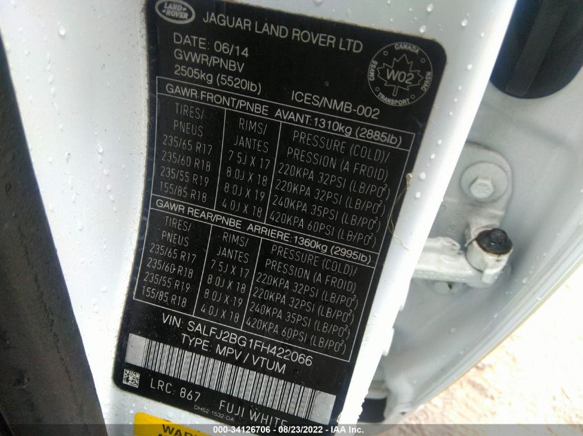 2015 LAND ROVER LR2 SALFJ2BG1FH422066