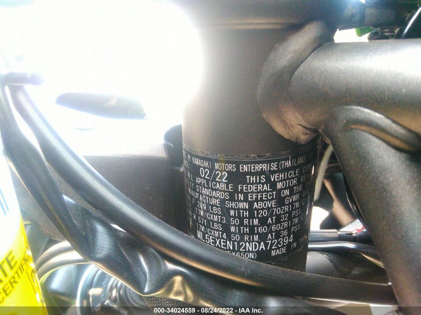 2022 KAWASAKI EX650 N ML5EXEN12NDA72394
