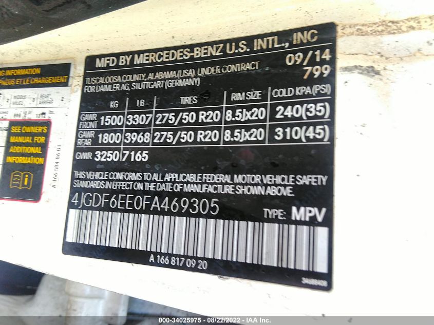 2015 MERCEDES-BENZ GL-CLASS GL 450 4JGDF6EE0FA469305