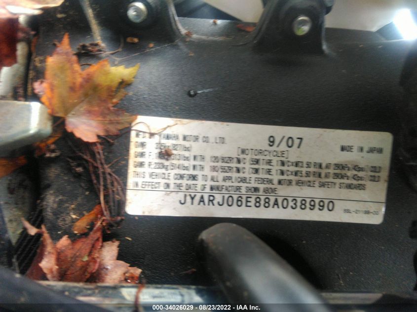 2008 YAMAHA YZFR6 S JYARJ06E88A038990