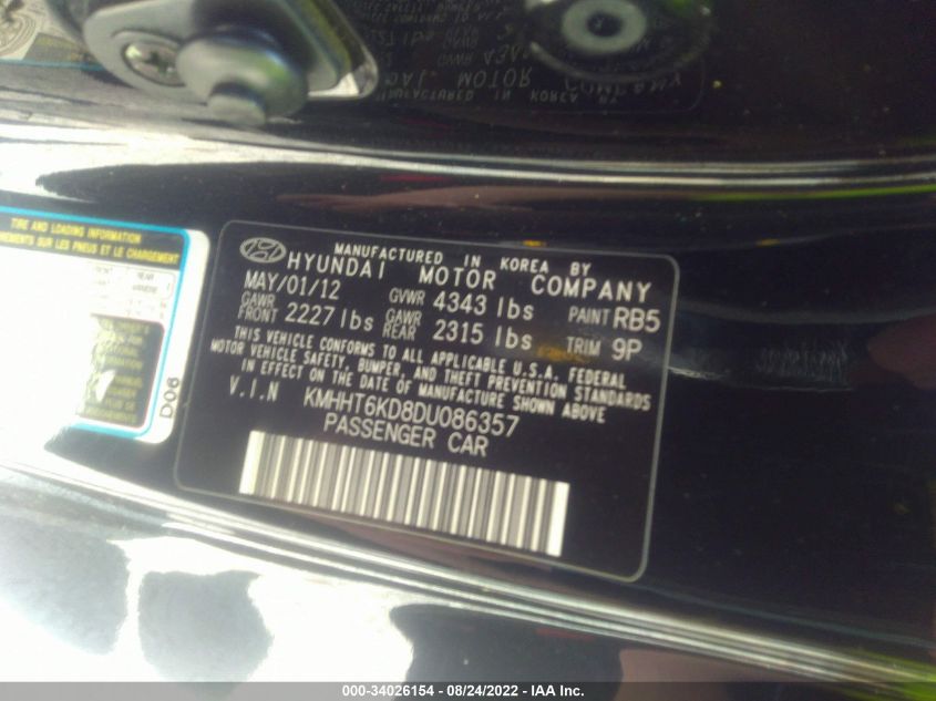 2013 HYUNDAI GENESIS COUPE 2.0T KMHHT6KD8DU086357