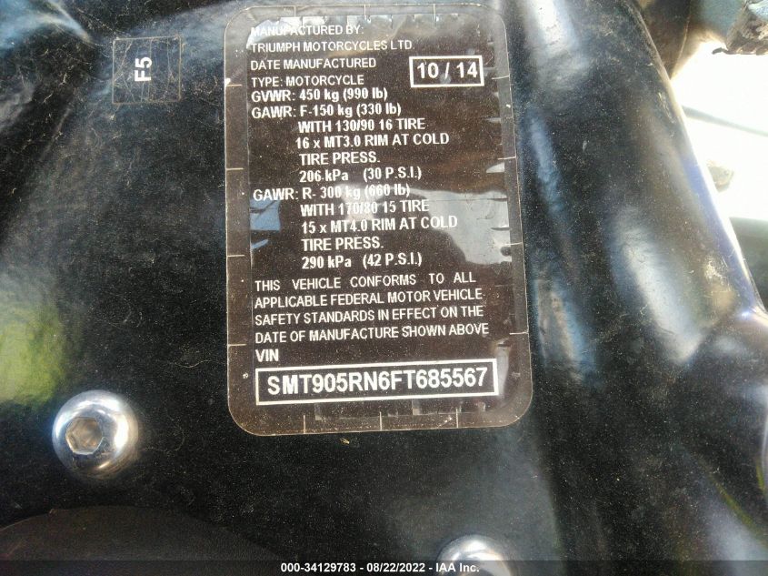 2015 TRIUMPH MOTORCYCLE AMERICA SMT905RN6FT685567