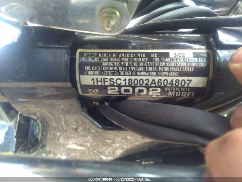2002 HONDA VT1100 C 1HFSC18002A604807