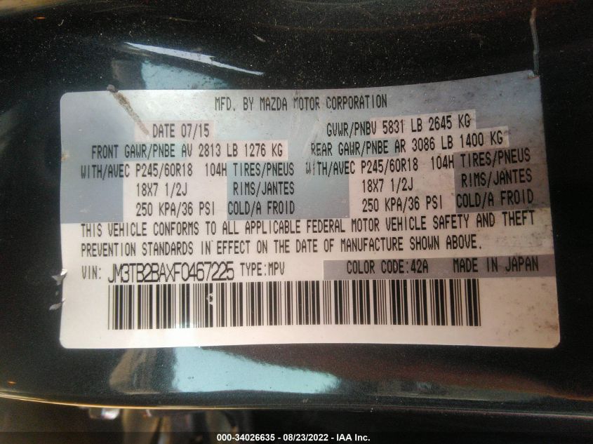 2015 MAZDA CX-9 SPORT JM3TB2BAXF0467225