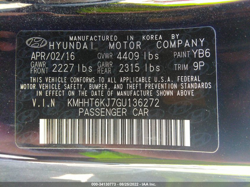 2016 HYUNDAI GENESIS COUPE 3.8L BASE KMHHT6KJ7GU136272