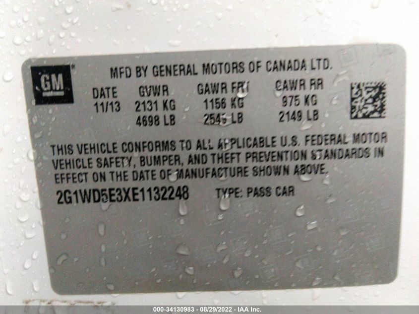 2014 CHEVROLET IMPALA LIMITED POLICE POLICE 2G1WD5E3XE1132248