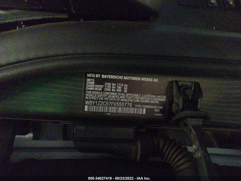 2015 BMW I3 BEV WBY1Z2C57FV555776