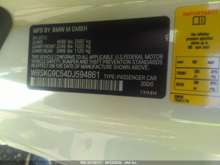 2013 BMW M3 WBSKG9C54DJ594861