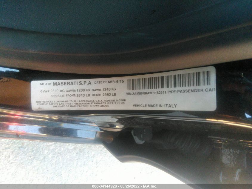 2015 MASERATI QUATTROPORTE S Q4 ZAM56RRA3F1162241