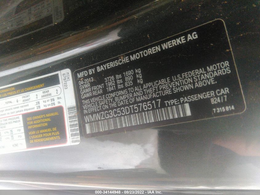 2013 MINI COOPER CLUBMAN S WMWZG3C53DT576517