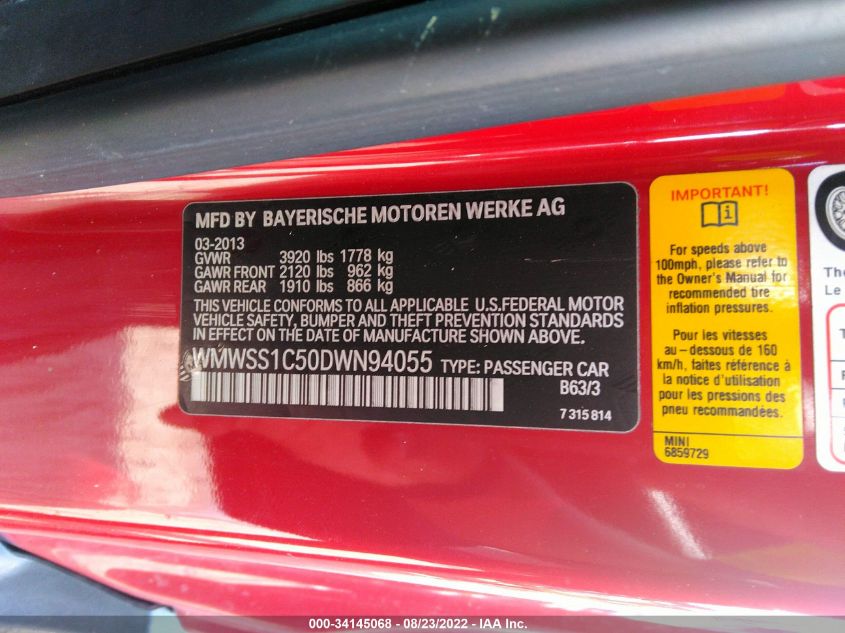 2013 MINI COOPER PACEMAN WMWSS1C50DWN94055