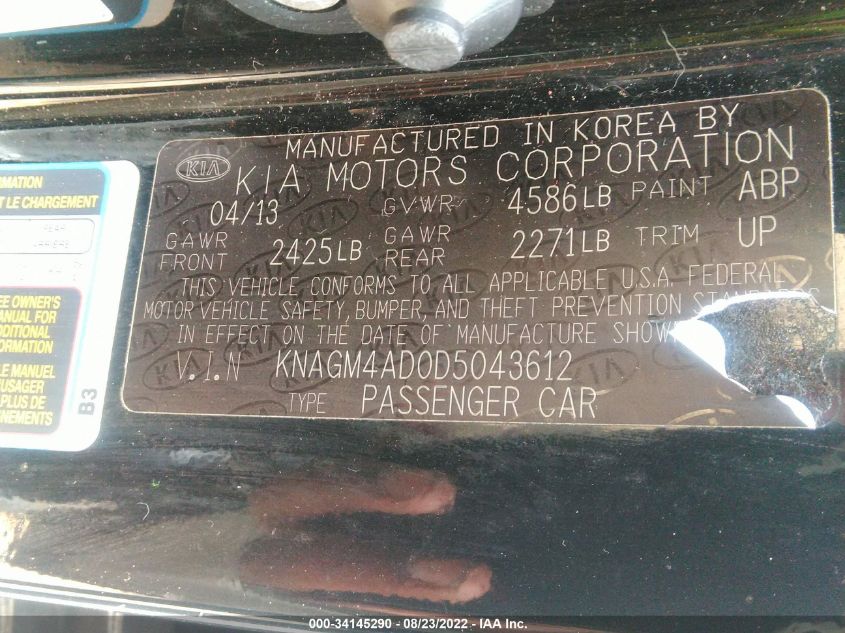 2013 KIA OPTIMA HYBRID LX KNAGM4AD0D5043612