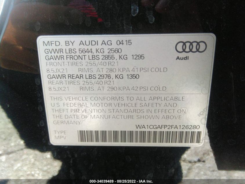 2015 AUDI SQ5 PREMIUM PLUS WA1CGAFP2FA126280